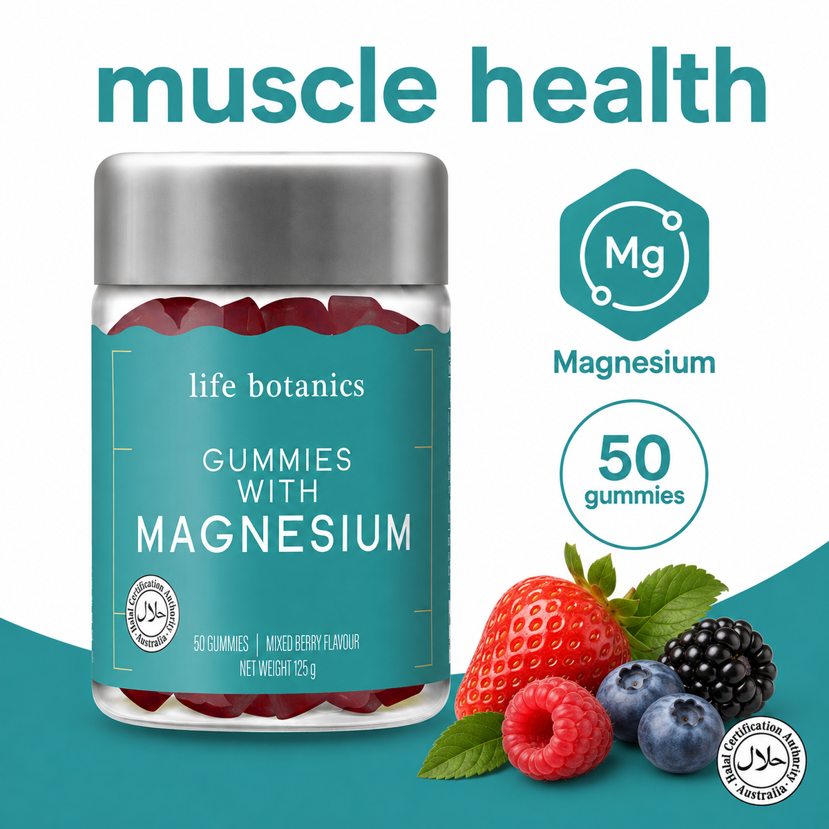 Life Botanics Magnesium Gummies 50s bottle product photography
