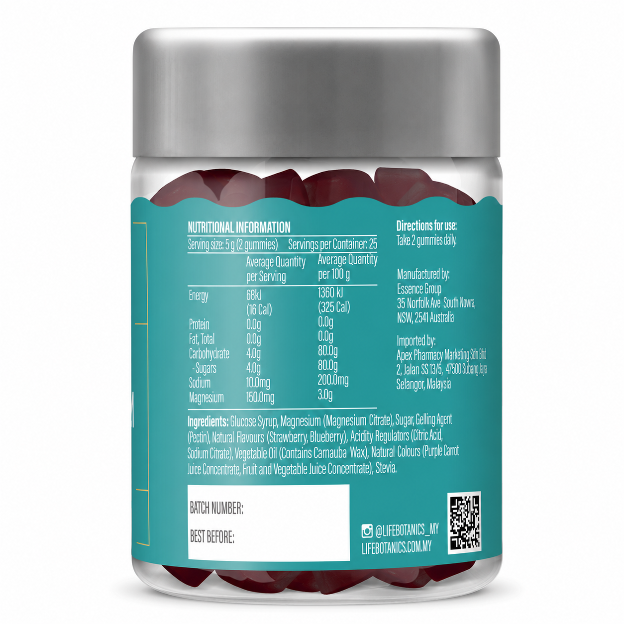 Life Botanics Magnesium Gummies 50s bottle product photography