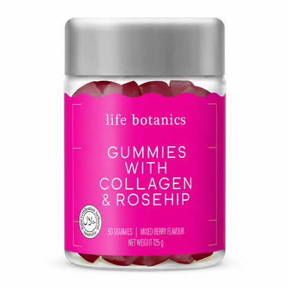 Life Botanics Collagen + Rosehip Gummies 50s bottle product photography