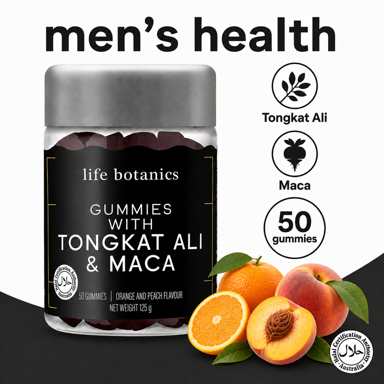 Life Botanics Tongkat Ali + Maca Gummies 50s bottle product photography