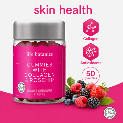 Life Botanics Collagen + Rosehip Gummies 50s bottle product photography