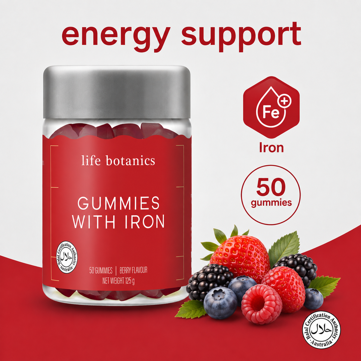 Life Botanics Iron Gummies 50s bottle product photography