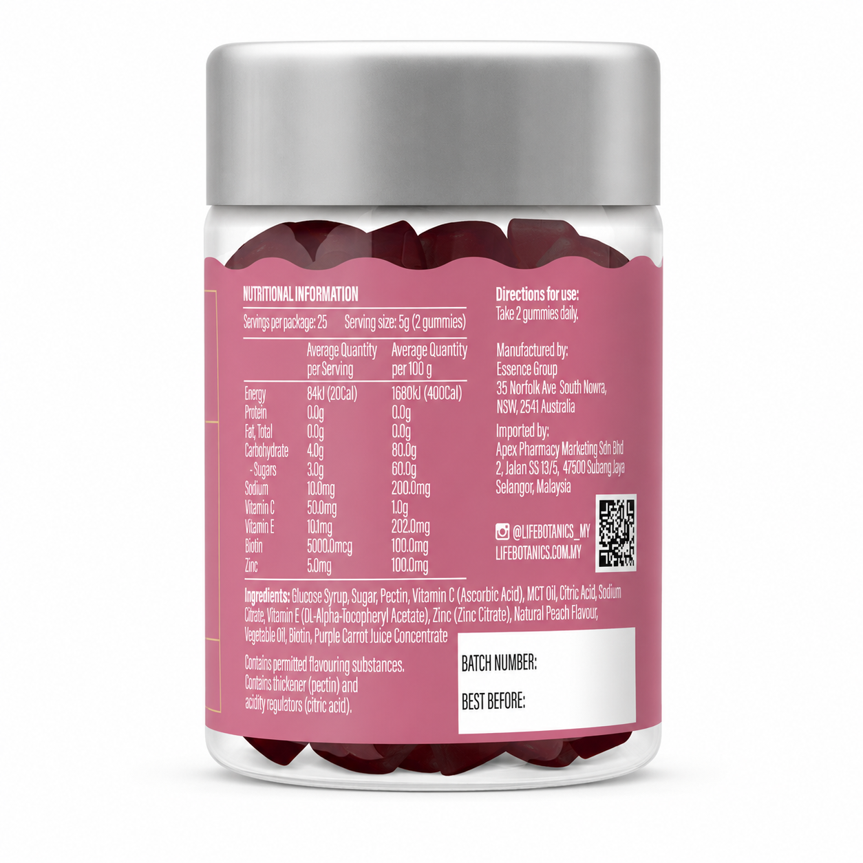 Life Botanics Biotin Gummies 50s nutrition information panel