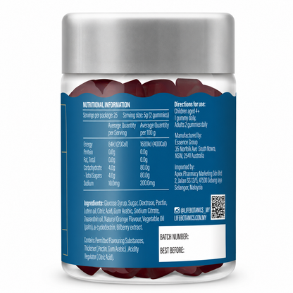 Life Botanics Bluelight Gummies 50s nutrition information panel