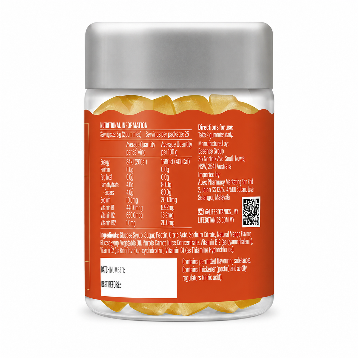Life Botanics Energetic B Gummies 50s nutrition information panel
