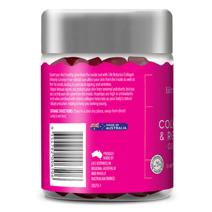Life Botanics Collagen + Rosehip Gummies 50s front of pack label