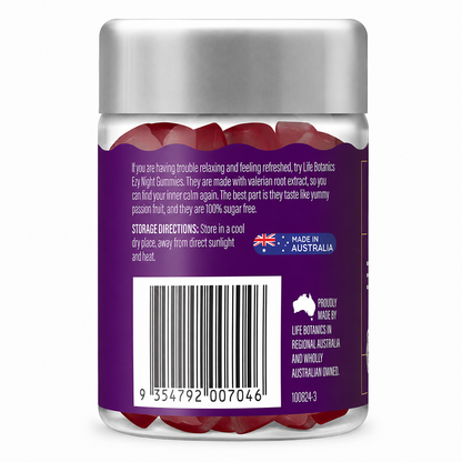 Life Botanics EzyNight Gummies 50s side panel with supplement facts