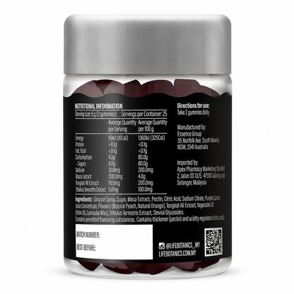 Life Botanics Tongkat Ali + Maca Gummies 50s nutrition information panel