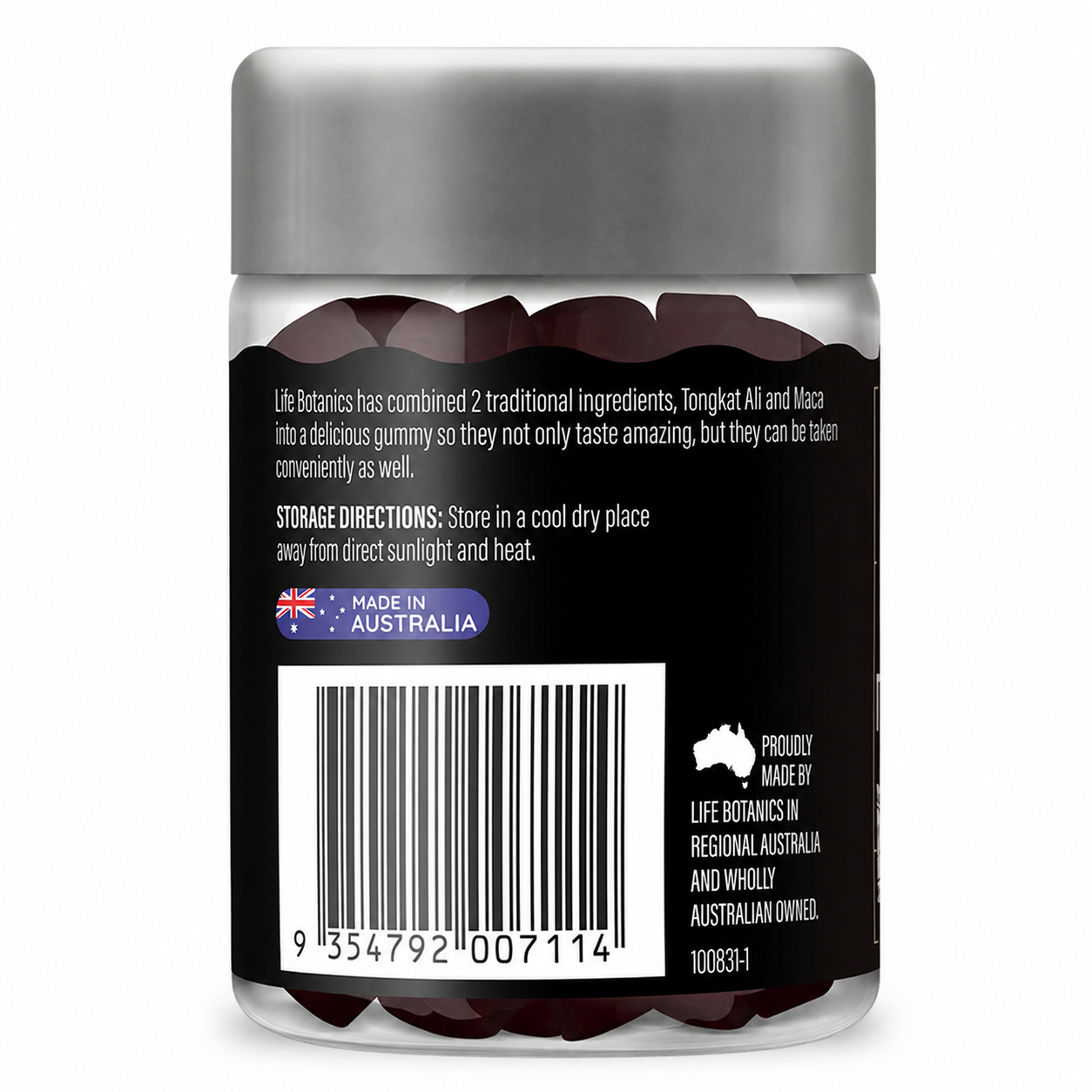 Life Botanics Tongkat Ali + Maca Gummies 50s side panel with supplement facts