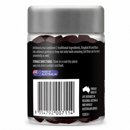 Life Botanics Tongkat Ali + Maca Gummies 50s side panel with supplement facts